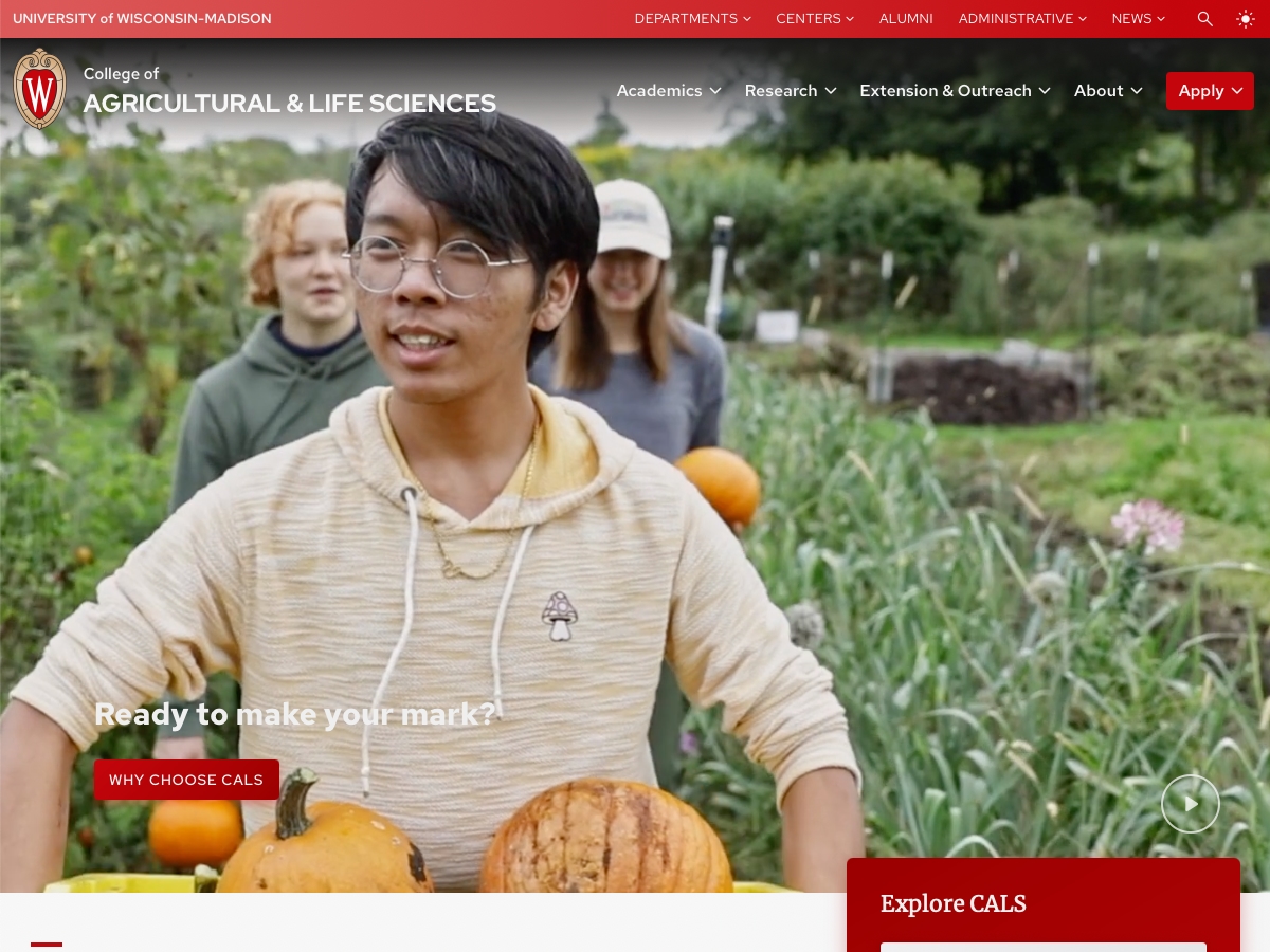 Screenshot of CALS homepage with CALSv4 theme active.