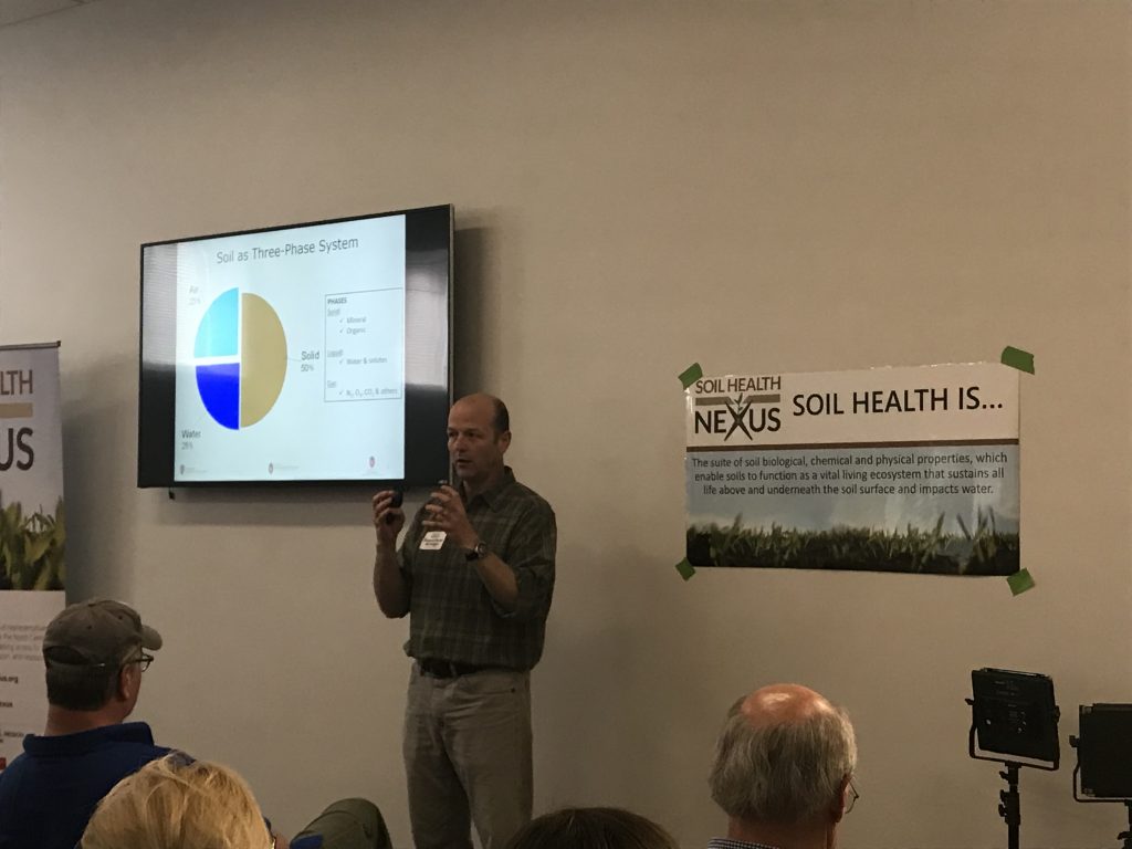 Francisco Arriaga presents on the connection between soil health and water quality at the "How to Teach Soil Health" Field Day.